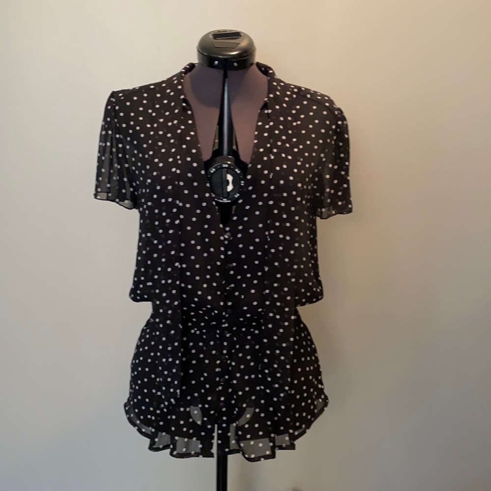 NINETY Black & White Polka Dot Peplum Blouse